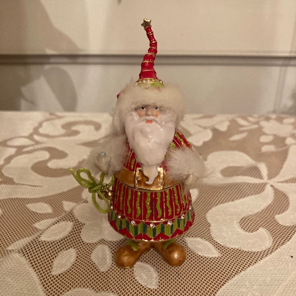 Patience Brewster Krinkles Santa Jeweled Trinket Box Ornament Christmas Decor